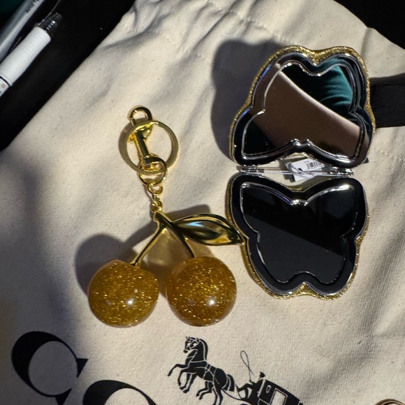 Coach Gold Glitter butterfly mirror and unbranded gold cherry charm - Picture 2 of 2